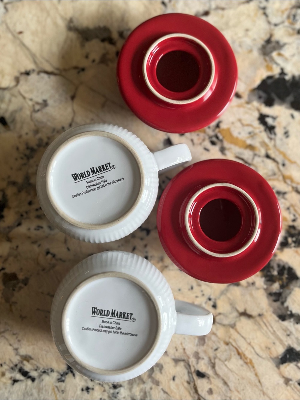 Pair of White Ceramic Mushroom Mugs with Red Polka-Dot Lids from World Market - Picture 3 of 4